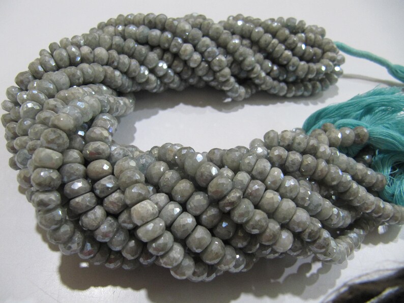 Natural Aquamarine Silver AB Mystic Coated Rondelle Faceted Beads 7-8mm Strand 8 inch long