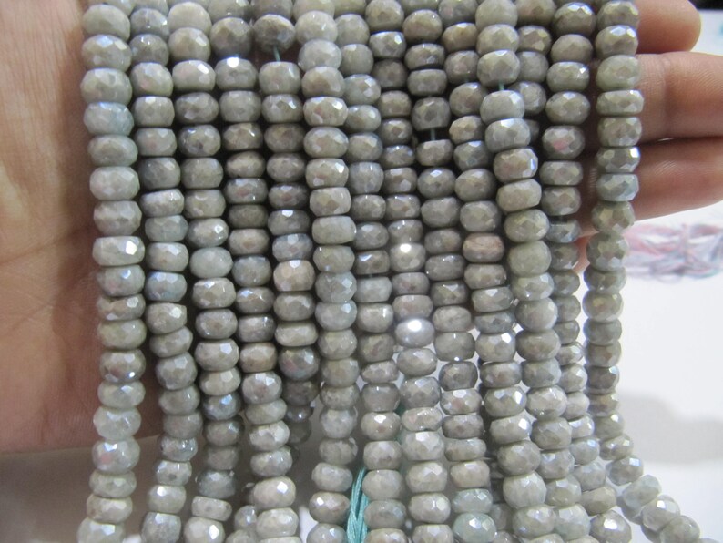 Natural Aquamarine Silver AB Mystic Coated Rondelle Faceted Beads 7-8mm Strand 8 inch long