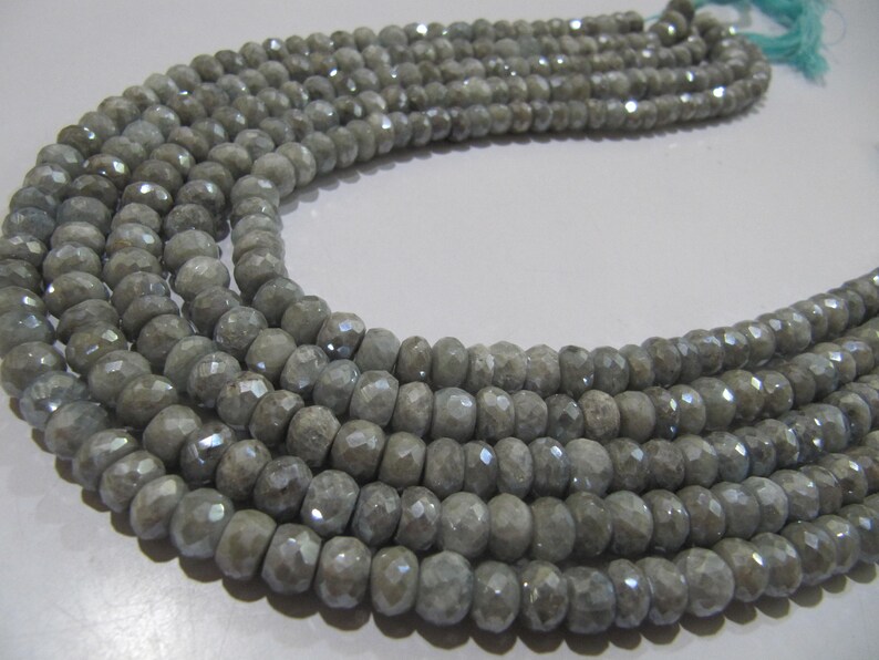 Natural Aquamarine Silver AB Mystic Coated Rondelle Faceted Beads 7-8mm Strand 8 inch long