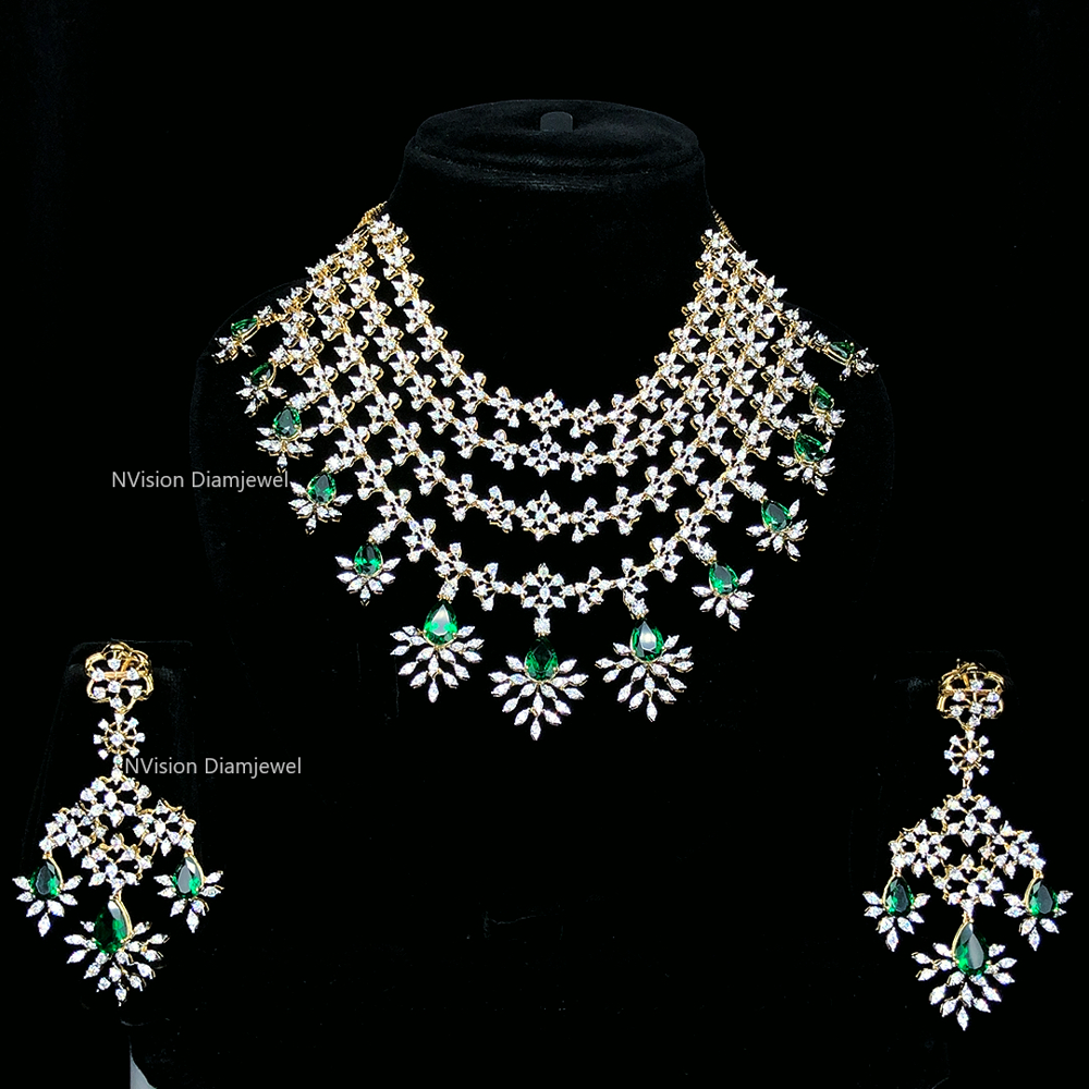 Opulence Heirloom Emerald Natural Diamond Necklace Set