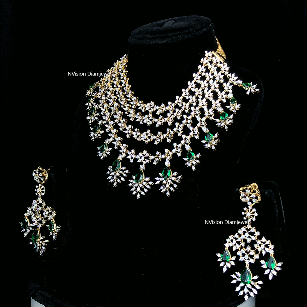 Opulence Heirloom Emerald Natural Diamond Necklace Set