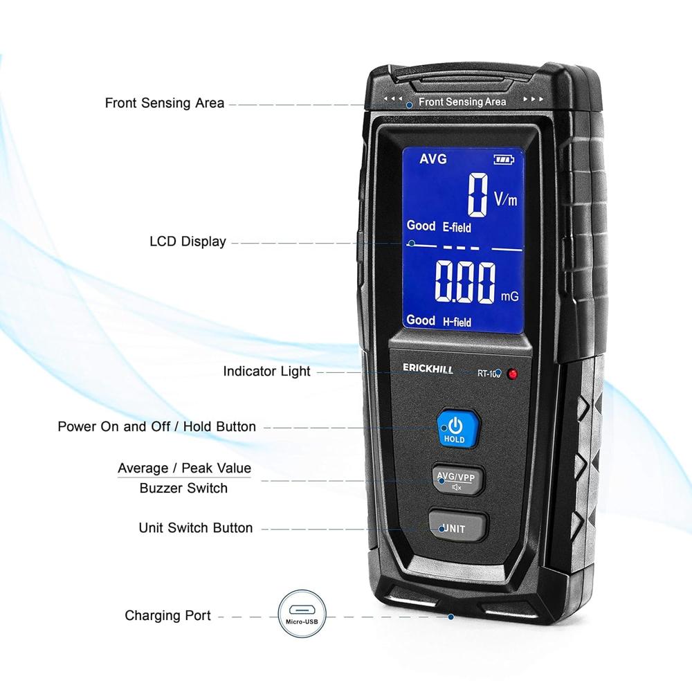 True Sense EMF Meter,Electromagnetic Field Radiation Detector LCD EMF Detector, RT-100