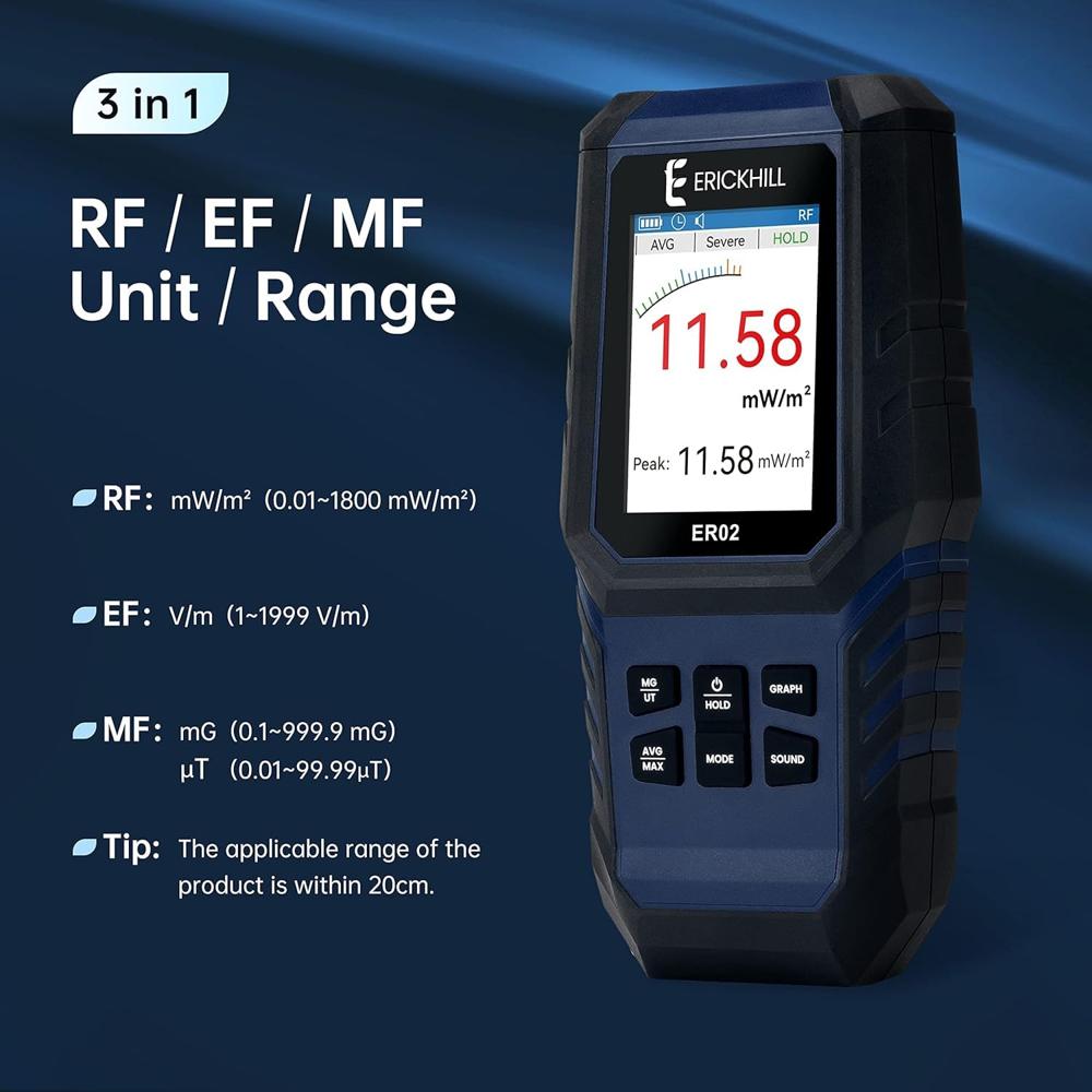 True Sense EMF Meter,3-in-1Rechargeable Digital Electromagnetic Field Radiation Detector, ER02