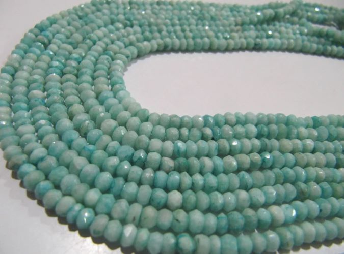 Natural Amazonite Rondelle Faceted 3-4 Mm Gemstone Beads Strand 13 Inch Long - Beads Colour: Green