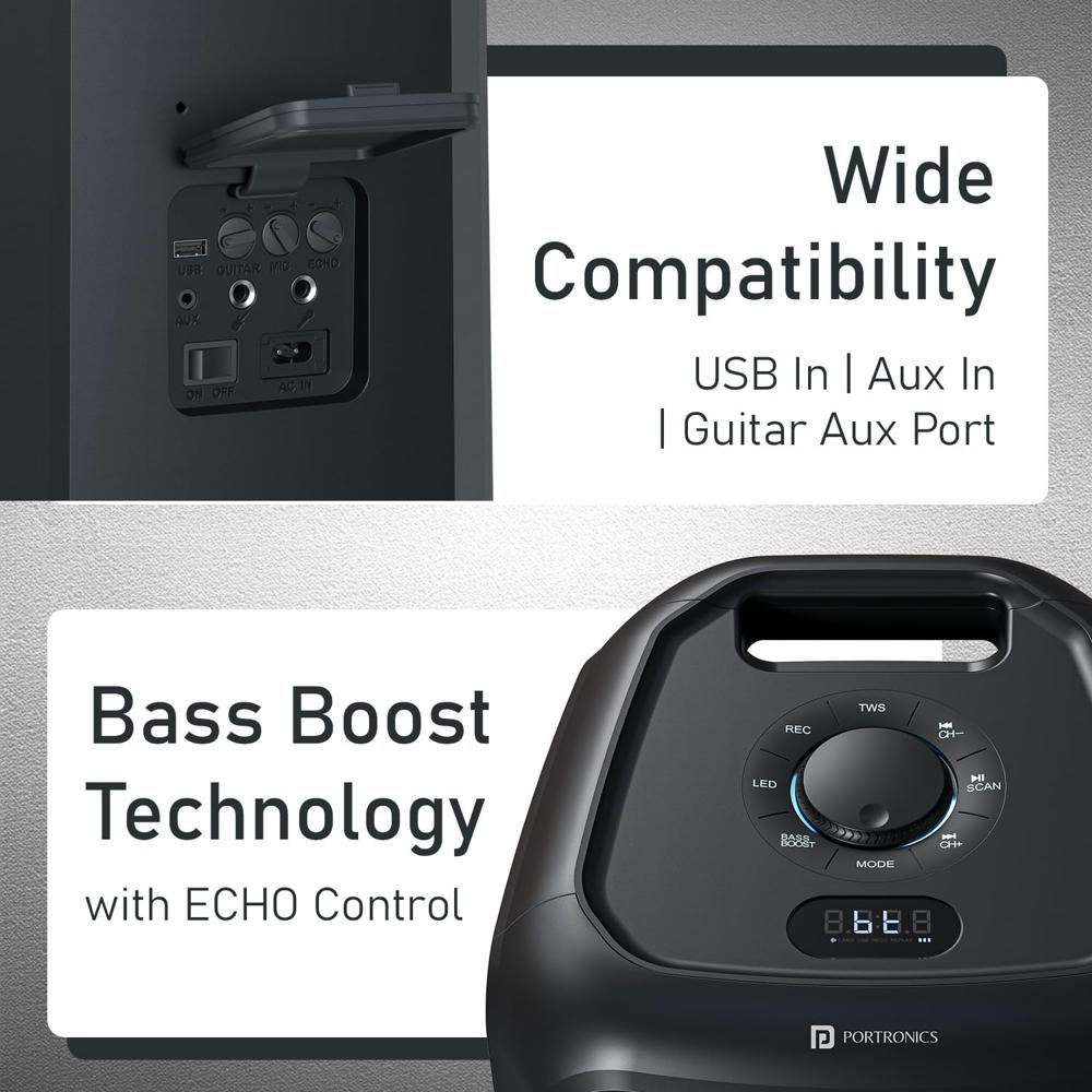 Portronics 250W Iron Beats 5 Prime Wireless Wheeled Party Speaker with Upto 6 Hours