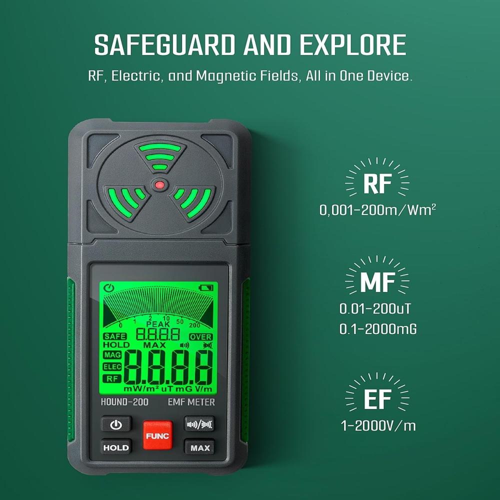 True Sense EMF Meter 3-in-1 Portable Electromagnetic Field Radiation Detector, Hound-200