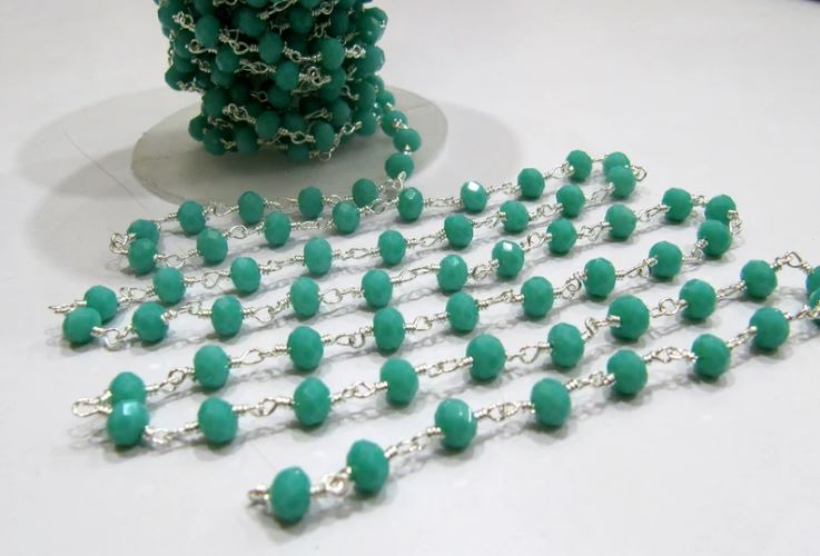 3 Feet- Amazonite Hydro Quartz Rondelle Faceted Beaded Chain 6mm Size Hydro Quartz Bead