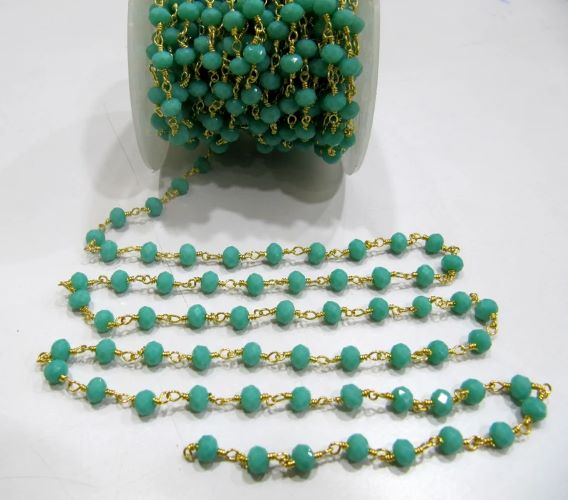 3 Feet- Amazonite Hydro Quartz Rondelle Faceted Beaded Chain 6mm Size Hydro Quartz Bead