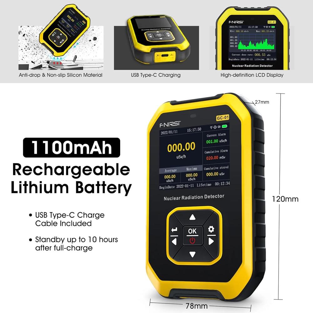 True Sense Geiger Counter Nuclear Radiation Detector With LCD Display Handheld Rechargeable, GC-01