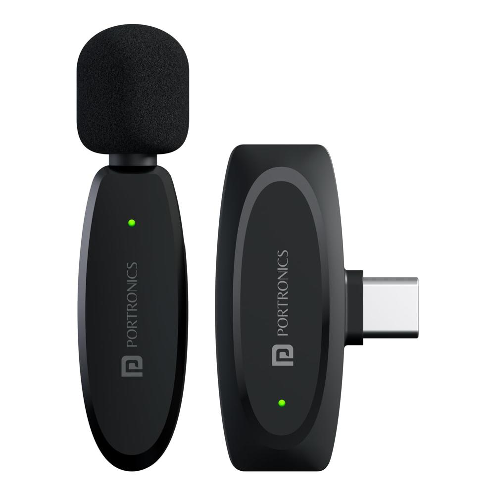 Portronics Dash 7 Ai Omnidirectional Type C Wireless Microphone, Ai Enabled Noise Cancellation, Plug & Play, Lapel - Body Material: Plastic