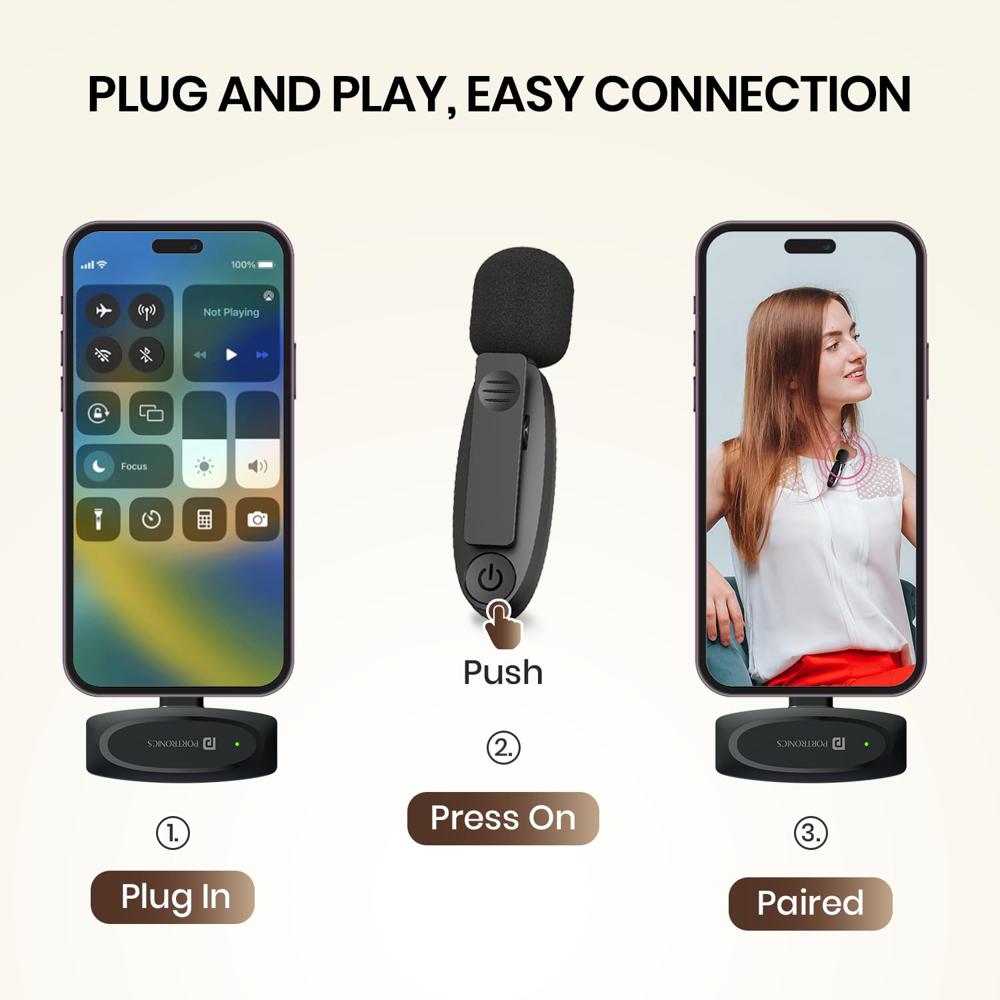 Portronics Dash 7 Ai Omnidirectional Type C Wireless Microphone, Ai Enabled Noise Cancellation, Plug & Play, Lapel