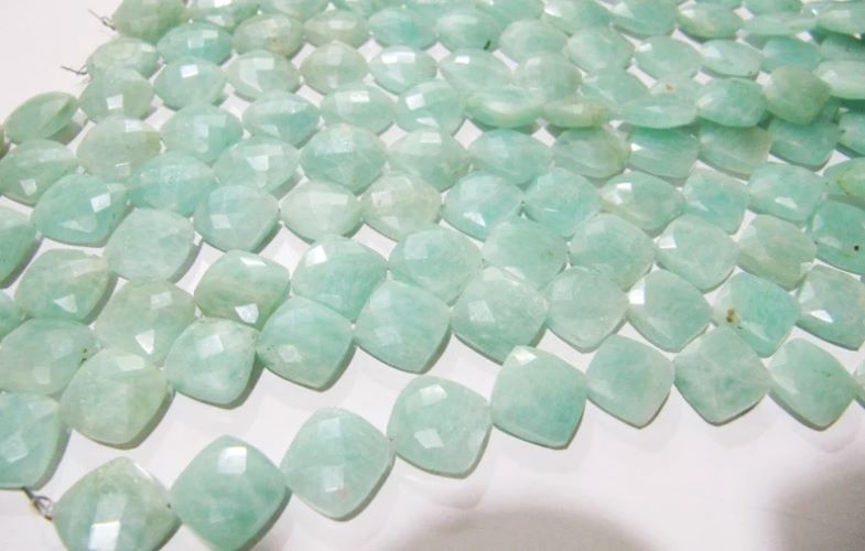 Natural Amazonite Cushion Shape 11-12mm Briolette Faceted Cut Green Color beads strand 8 inches