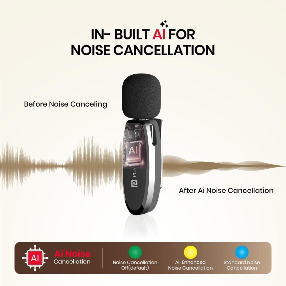 Portronics Dash 7 Ai Omnidirectional Type C Wireless Microphone, Ai Enabled Noise