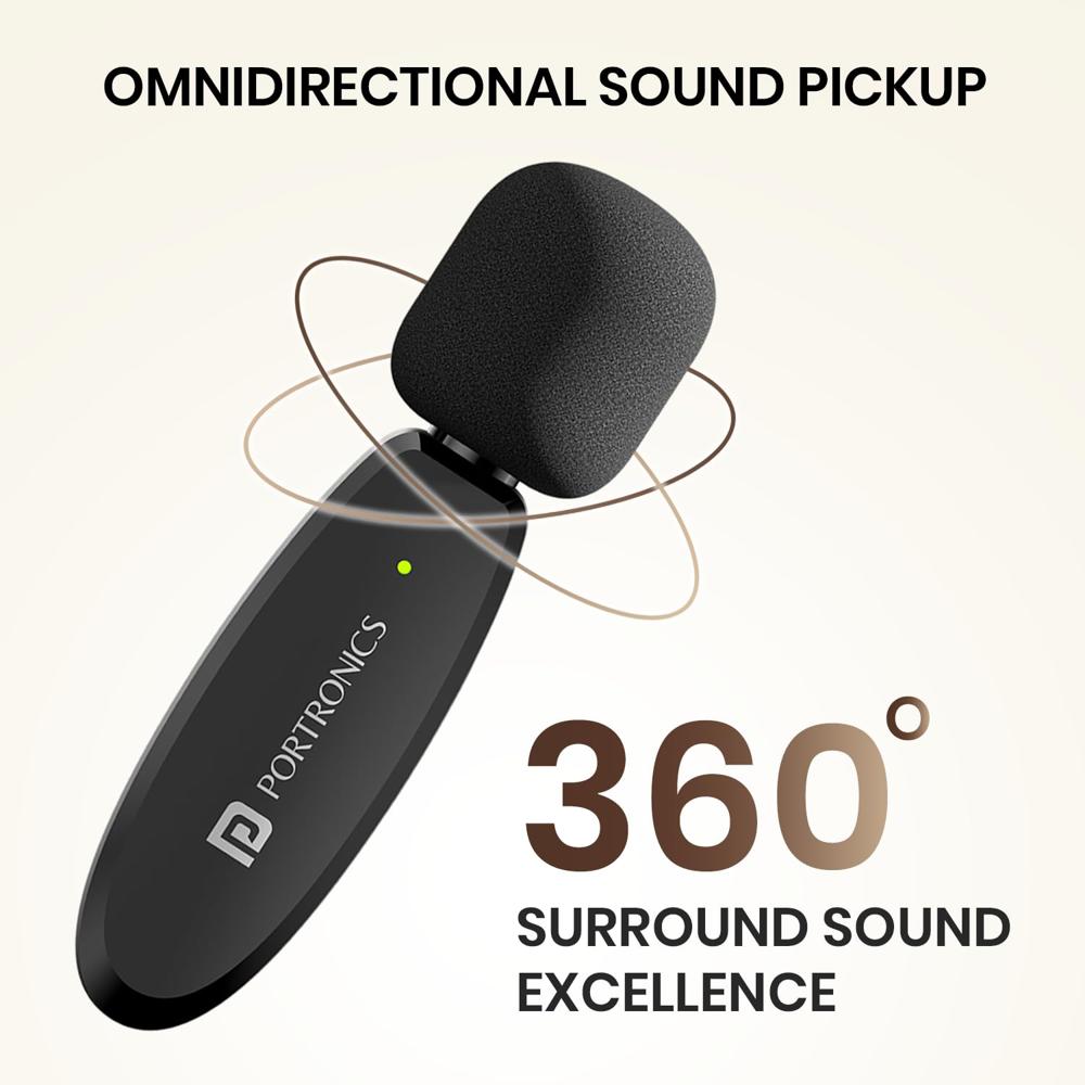 Portronics Dash 7 Ai Omnidirectional Type C Wireless Microphone, Ai Enabled Noise