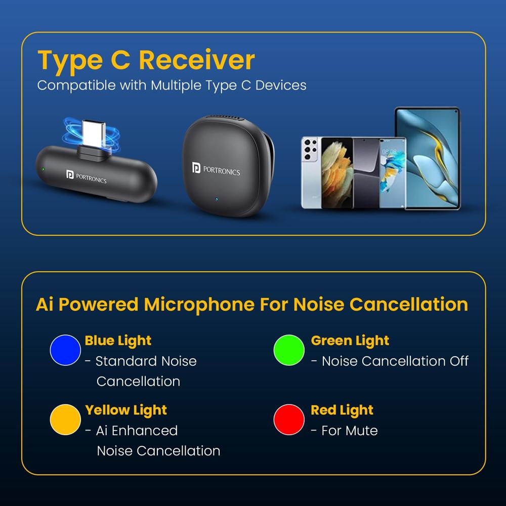 Portronics Vlogmate One India First Ai Powered 2400-2480 MHz Wireless Microphone with Noise