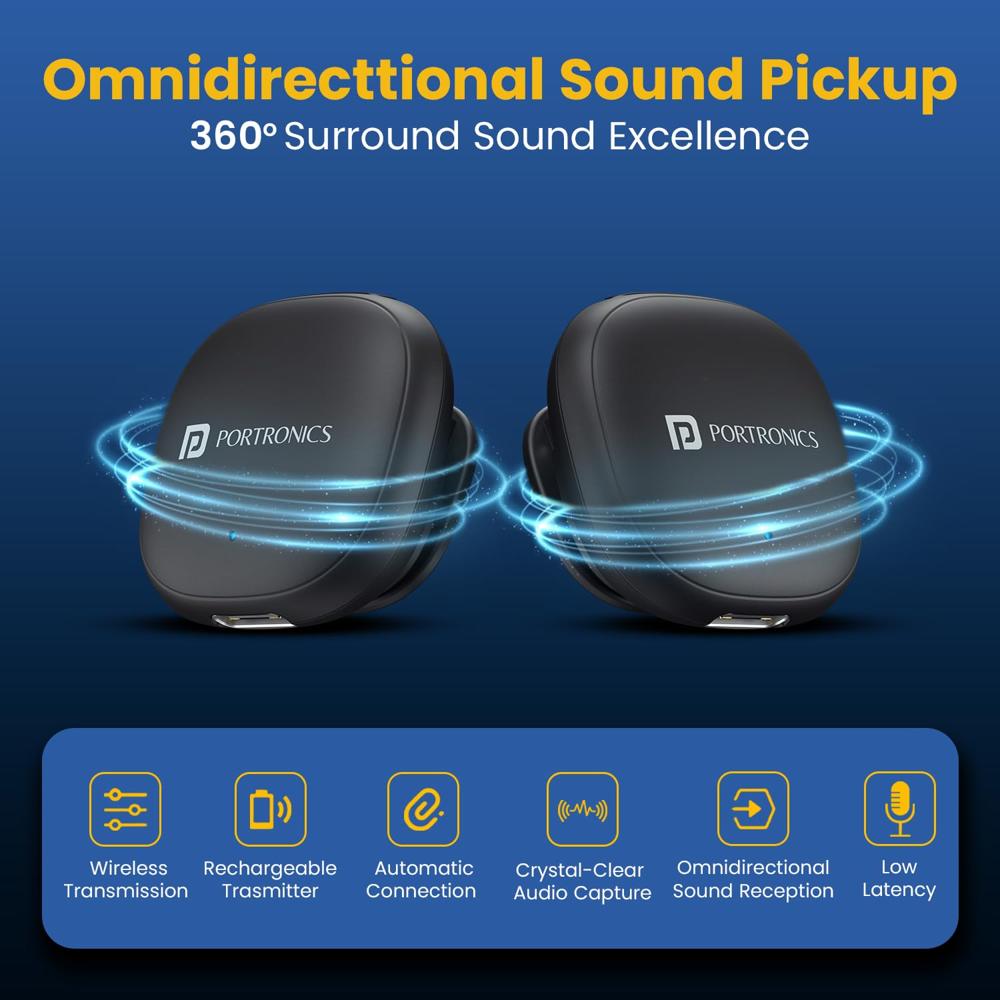 Portronics Vlogmate One India First Ai Powered 2400-2480 MHz Wireless Microphone with Noise