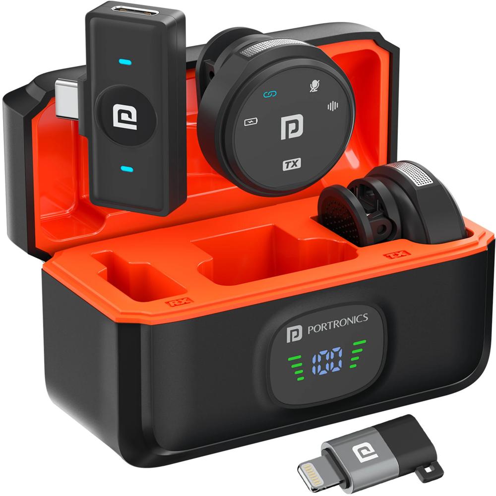 Portronics Vlogmate 3 Dual Wireless Collar Lapel Microphone with ENC Noise Cancellation Microphone