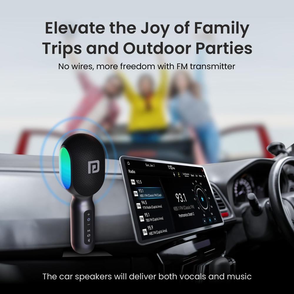 Portronics Dash 2, 2400-2480 MHz Wireless Bluetooth Karaoke Mic with 10W Speaker,Upto 10 Hour Playtime, Dynamic RGB Lights, Music Recording, Duet Singing, Mini Karaoke Machine for Car Travel