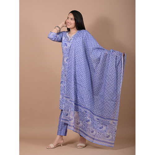 Cotton Suit 823 - Pure Handloom Cotton, 2.5m Top, 2m Bottom, 2.25m Dupatta | White With Pink, Green & Blue Prints, Embroidered, Breathable, Eco-friendly