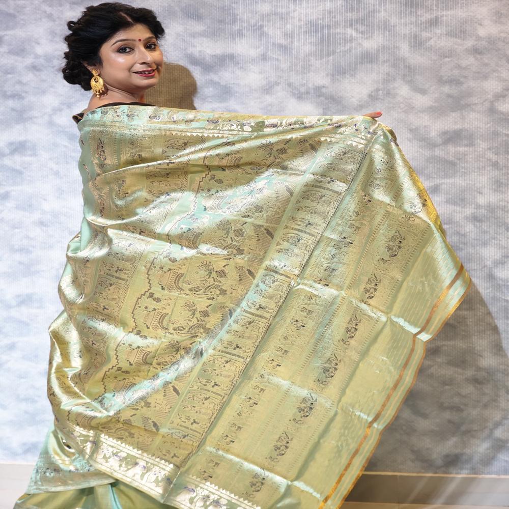 Pista green Swarnachari Saree