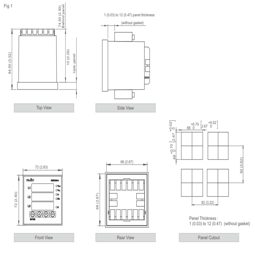 REX334-A Three Phase Ammeter, 72Wx72Hx85D