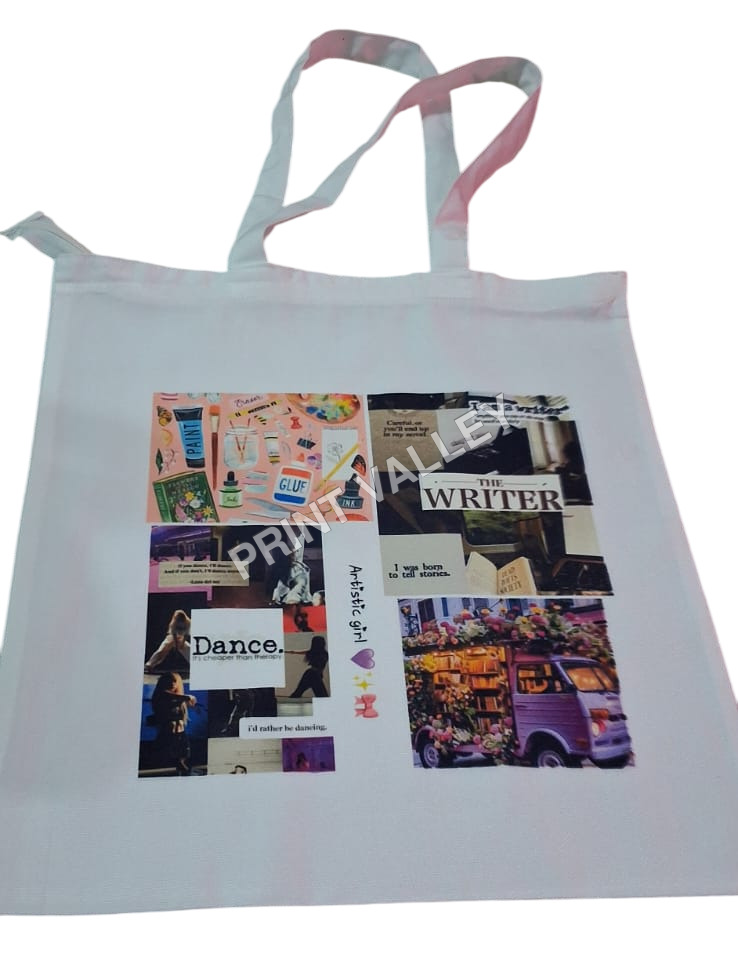 White Graphic Print Carry Tote Bag
