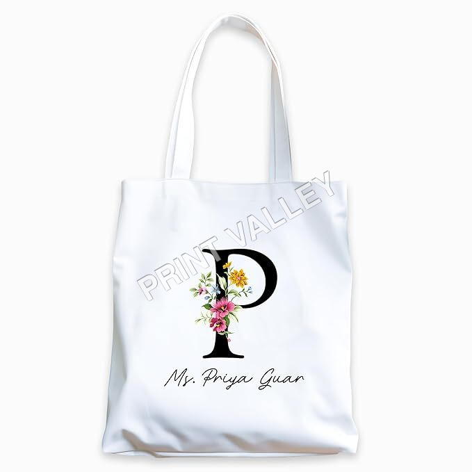 Personalized Name Printed White Tote Bag