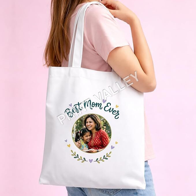 Custom Name and Photo Printed White Shoulder Bag