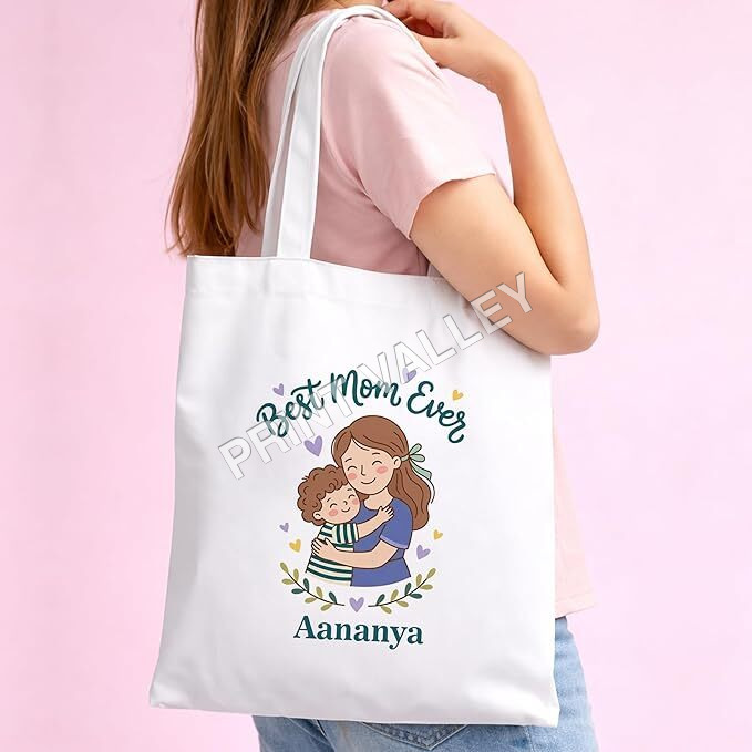 Personalized Mothers Day Canvas Tote Bag with Zip