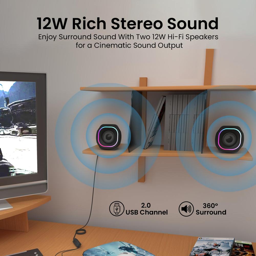 Portronics in Tune 5 12W Portable USB Powered Wired Speaker with Volume Control