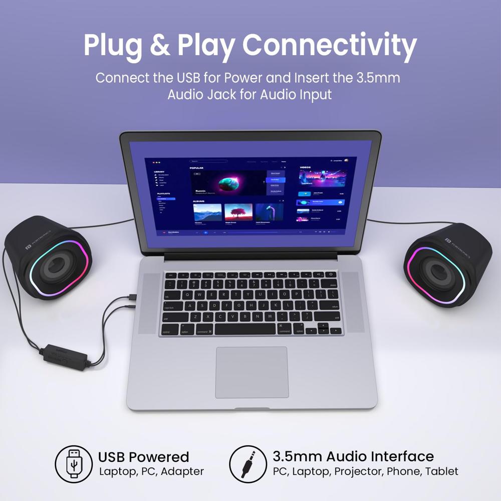 Portronics in Tune 5 12W Portable USB Powered Wired Speaker with Volume Control