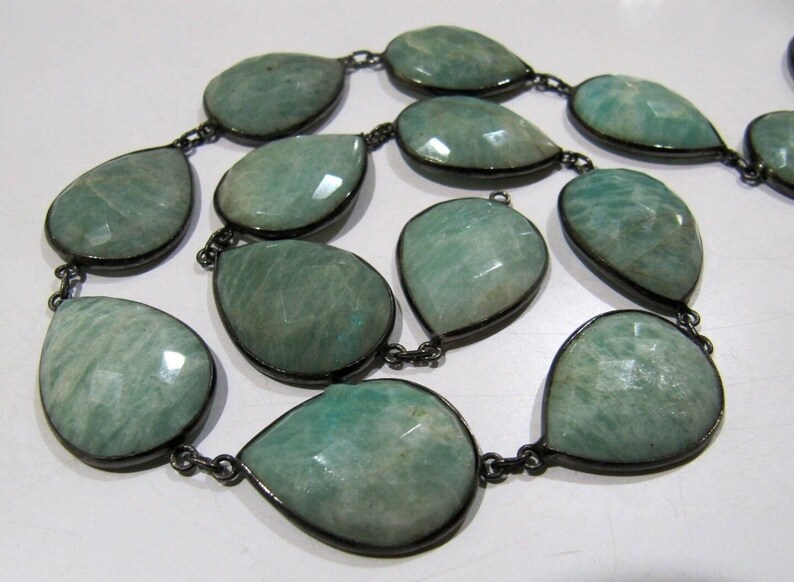 Amazonite Pear Shape Connector Chain Briolette Bezel Connector Chain 14x35mm