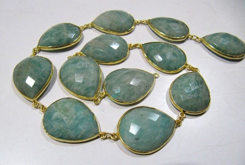 Amazonite Pear Shape Connector Chain Briolette Bezel Connector Chain 14x35mm
