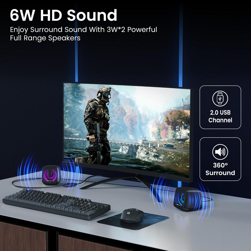 Portronics 6W in Tune 6 HD Sound 2.0 Channel Portable Desktop PC Speaker, 3.5mm Audio Jack,