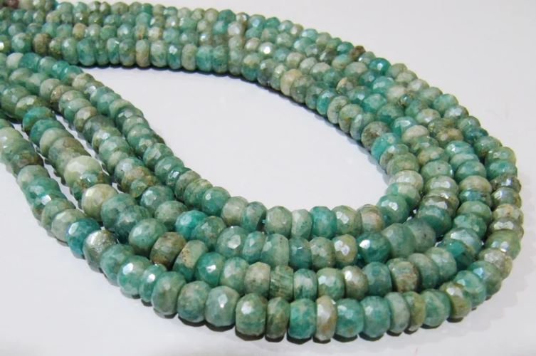 Natural Amazonite Rondelle Faceted Silver AB Mystic Coated 6-7mm Gemstone Beads Strand 13 inches