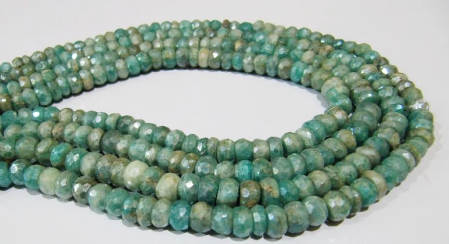 Natural Amazonite Rondelle Faceted Silver AB Mystic Coated 6-7mm Gemstone Beads Strand 13 inches