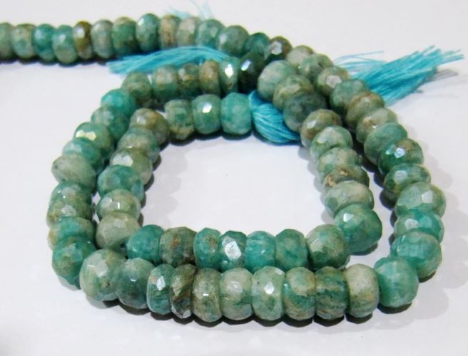 Natural Amazonite Rondelle Faceted Silver AB Mystic Coated 6-7mm Gemstone Beads Strand 13 inches