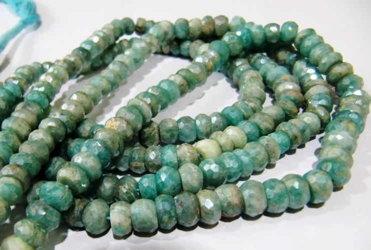 Natural Amazonite Rondelle Faceted Silver AB Mystic Coated 6-7mm Gemstone Beads Strand 13 inches
