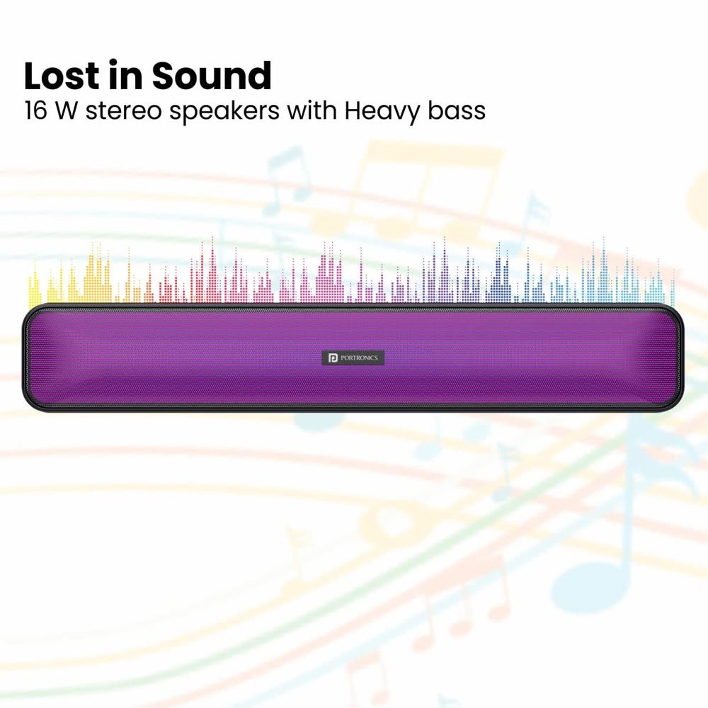 Portronics Pure Sound Pro 6 16W Bluetooth Stereo Soundbar with Multicolour LED