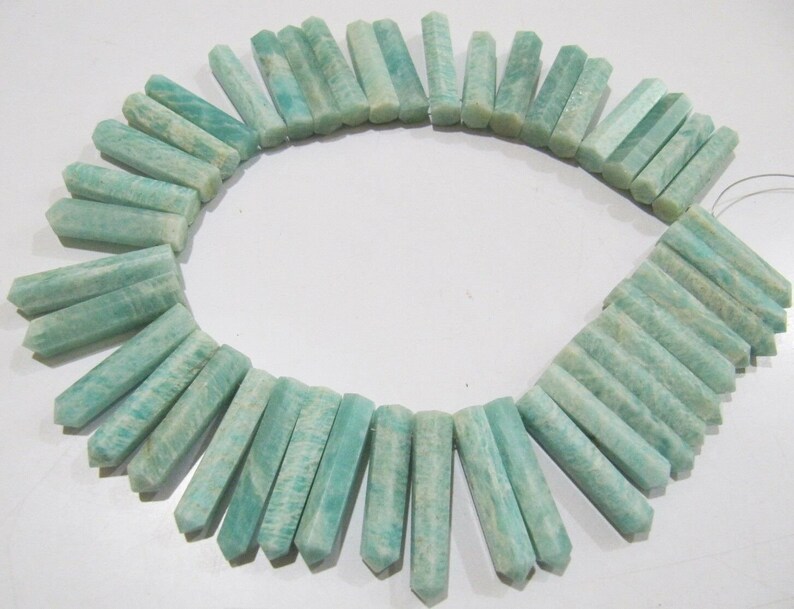 Natural Genuine Amazonite Pointed Pencil Shape Beads Approximately 1 Inch Long