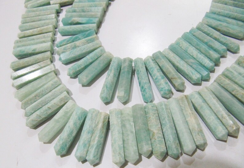 Natural Genuine Amazonite Pointed Pencil Shape Beads Approximately 1 Inch Long