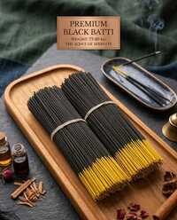 Black Batti - Bamboo Incense Sticks 8-9 Inches, Jet Black | Handmade, Long Lasting Aroma, Low Ash, Eco Friendly