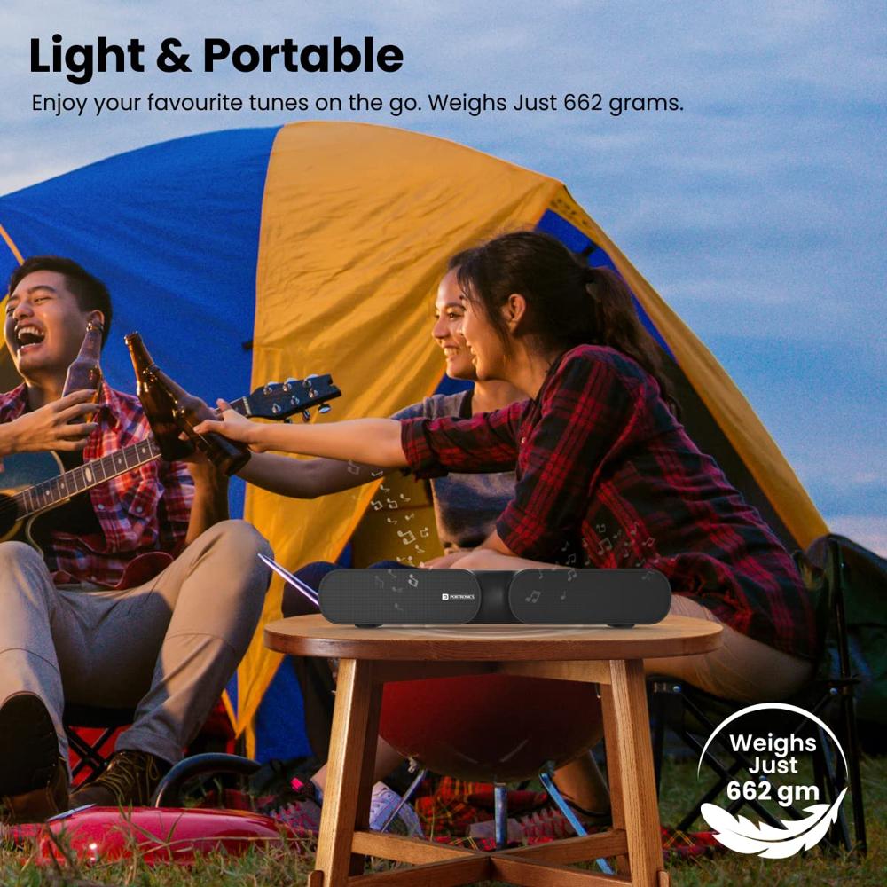 Portronics Decibel 20 16W Wireless Bluetooth Soundbar, 3.5mm Aux Slot, HQ Stereo Sound, Long Playtime(Black)