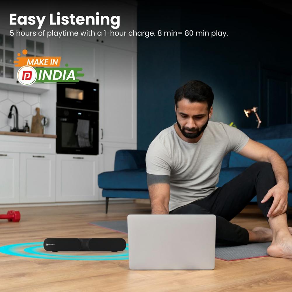 Portronics Decibel 20 16W Wireless Bluetooth Soundbar, 3.5mm Aux Slot, HQ Stereo Sound, Long Playtime(Black)