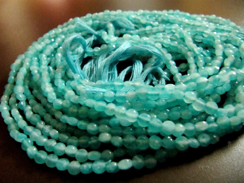 Natural Russian Amazonite Faceted Coin Beads Size Exact 4mm, Micro Size Strand 13 Inches Long