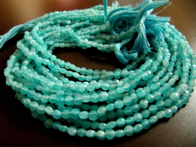 Natural Russian Amazonite Faceted Coin Beads Size Exact 4mm, Micro Size Strand 13 Inches Long