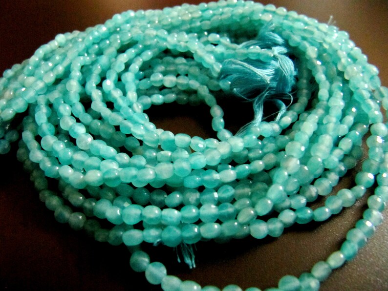 Natural Russian Amazonite Faceted Coin Beads Size Exact 4mm, Micro Size Strand 13 Inches Long