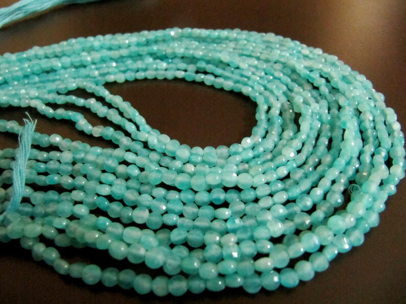 Natural Russian Amazonite Faceted Coin Beads Size Exact 4mm, Micro Size Strand 13 Inches Long