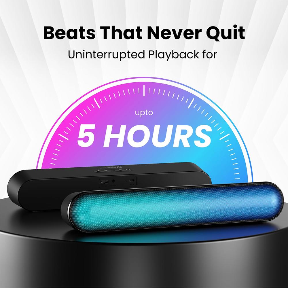 Portronics Decibel 23 16W Wireless Bluetooth Soundbar with LED Lights, Upto 5Hours Playback Sound, Bass Mode, Built in Mic,