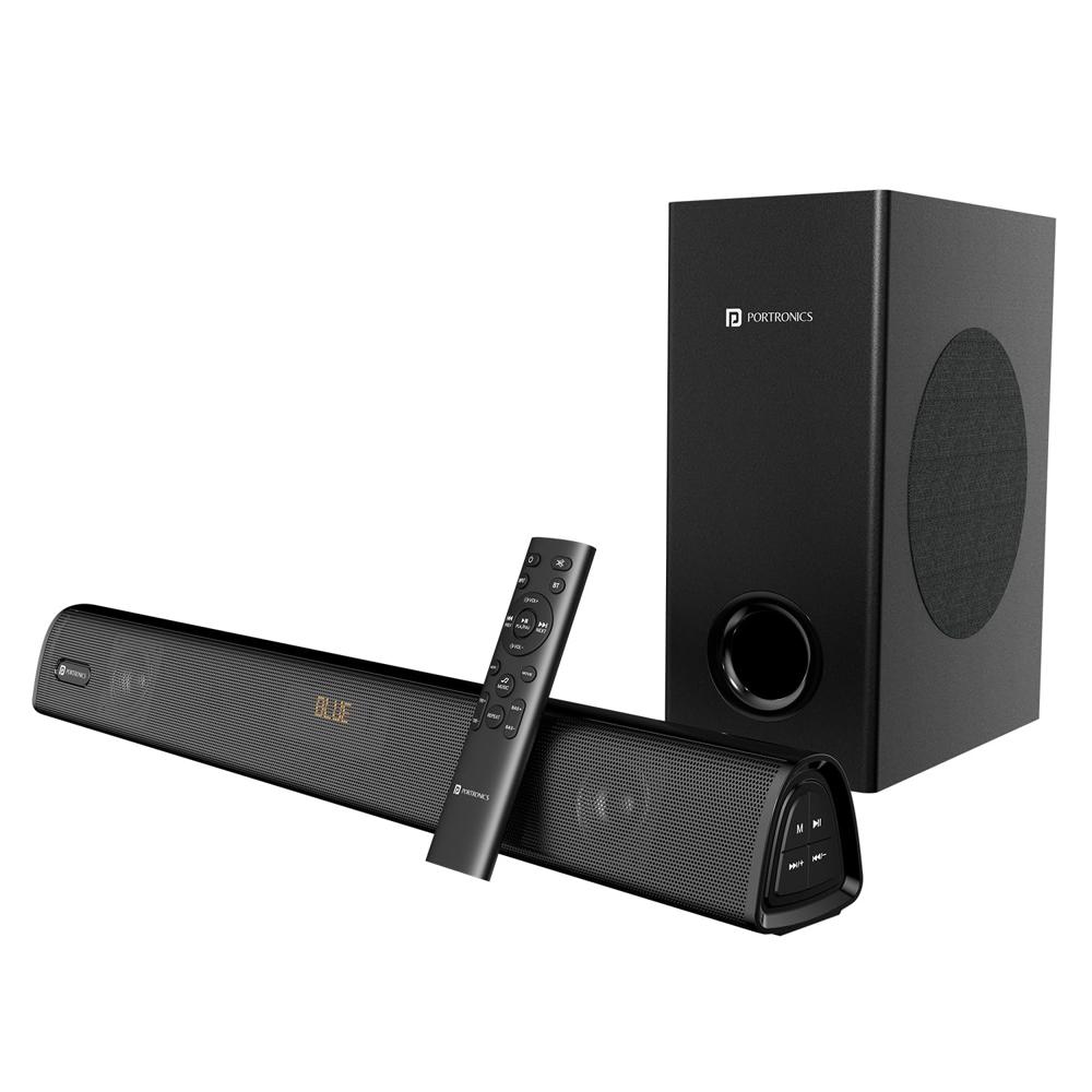 Portronics Pure Sound 106 | 120W Bluetooth Soundbar with Wired Subwoofer for Deep Bass, 2.1 Channel Home Theatre, HD